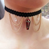 Coffin Lace Tassel Drop Necklace Women's Chollar Chain Choker