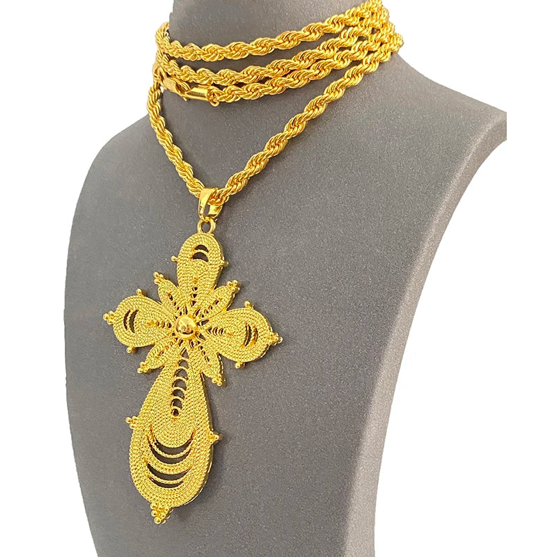 Ethiopian Crosses Pendant Twisted Chain Eritrea Jewelry