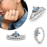 Crown 925 Sterling Silver Rose Zircon Ring Stackable Fine Jewelry
