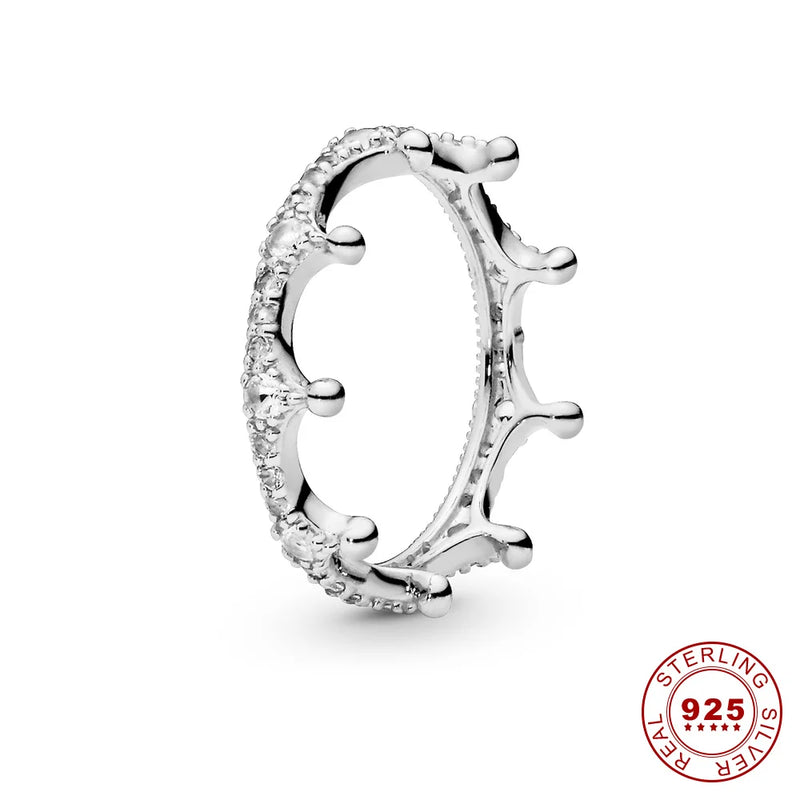 Crown 925 Sterling Silver Rose Zircon Ring Stackable Fine Jewelry