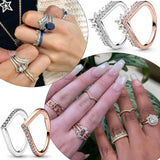 Crown 925 Sterling Silver Rose Zircon Ring Stackable Fine Jewelry