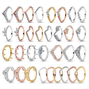 Crown 925 Sterling Silver Rose Zircon Ring Stackable Fine Jewelry