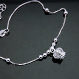 925 Sterling Silver Crown Anklet Lucky Beaded Anklet for Women