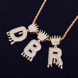 Crown Bail Drip Initials Bubble Letters Chain Necklaces & Pendant