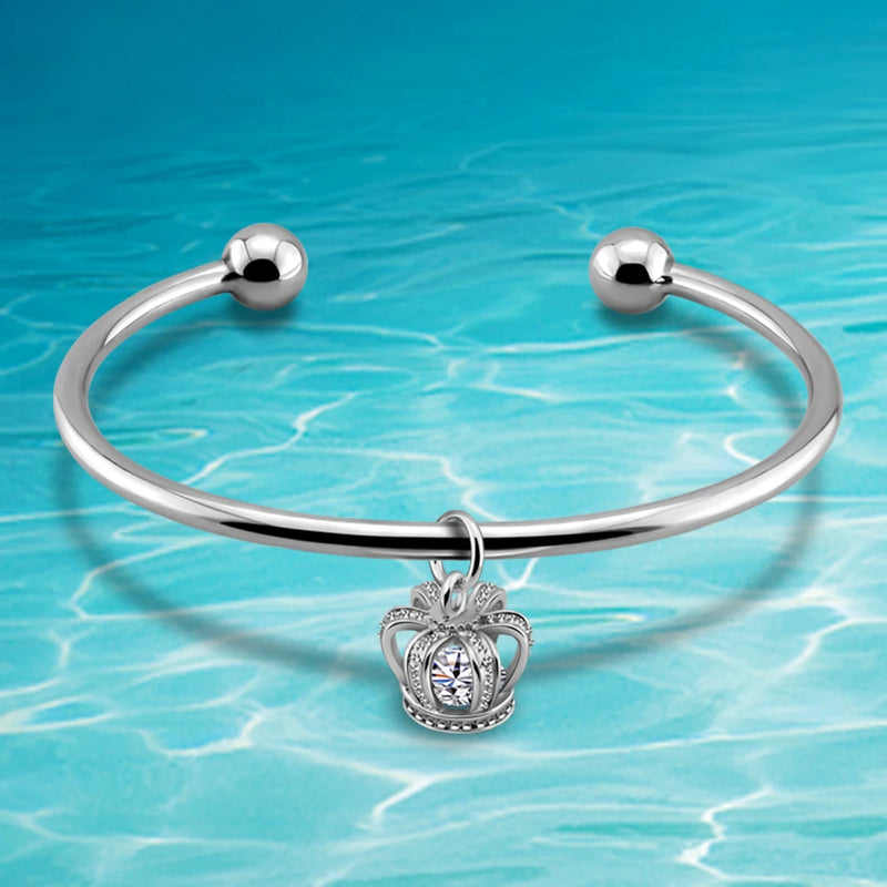 Crown Zircon 925 Silver Bracelet Women Adjustable Size Christmas Gift