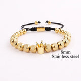 Crown Charm Stainless Steel Beads Macrame Bracelet Men Jewelry Gift