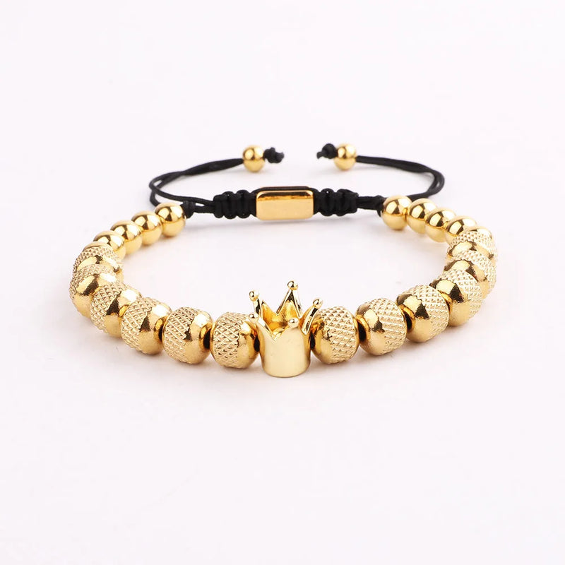Crown Charm Stainless Steel Beads Macrame Bracelet Men Jewelry Gift