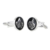 Enamel Silver Tone Crown Round Cuff Links