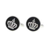 Enamel Silver Tone Crown Round Cuff Links