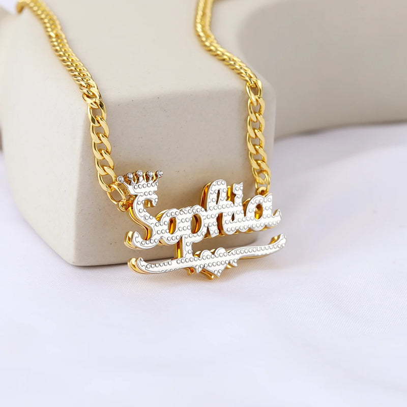 Two Tone Double Layer Name Necklace Personalized Stainless Steel Pendant