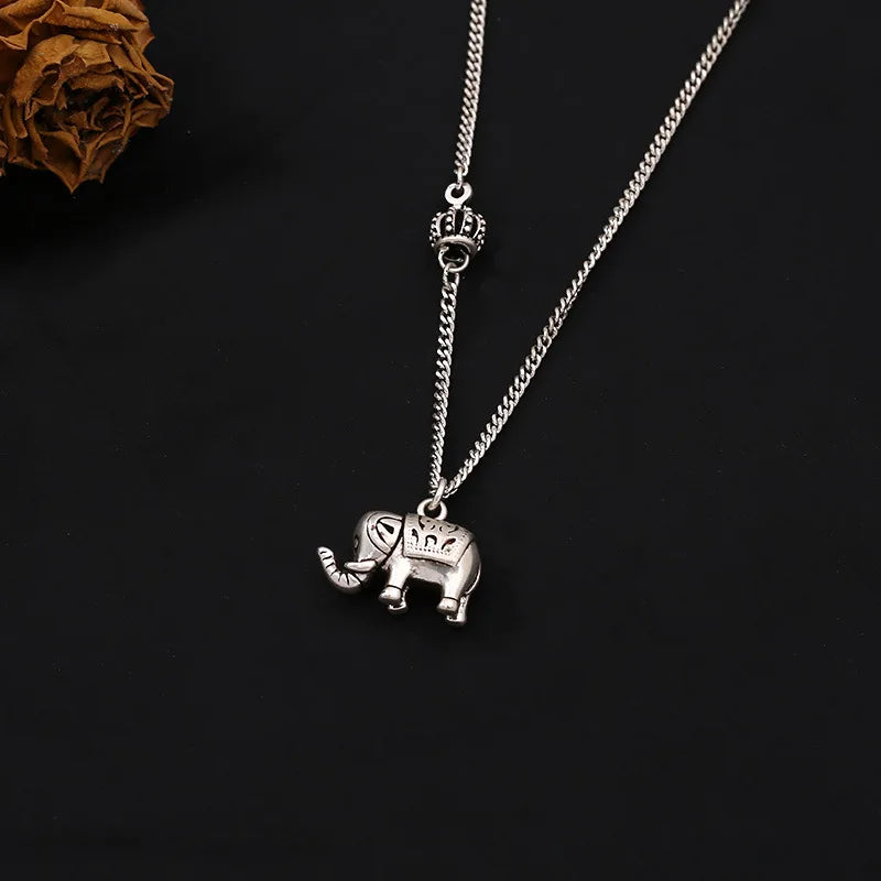 Crown Elephant Pendant Necklace for Women BOHO Jewelry