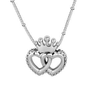 Crown & Interwined Hearts Pendant Necklace With Charms