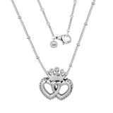 Crown & Interwined Hearts Pendant Necklace With Charms