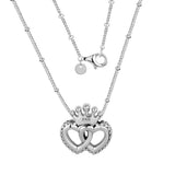 Crown & Interwined Hearts Pendant Necklace With Charms