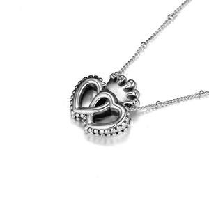Crown & Interwined Hearts Pendant Necklace With Charms