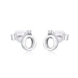 Crown Letter O Stud Earrings 925 Sterling Silver Jewelry Girls Autumn