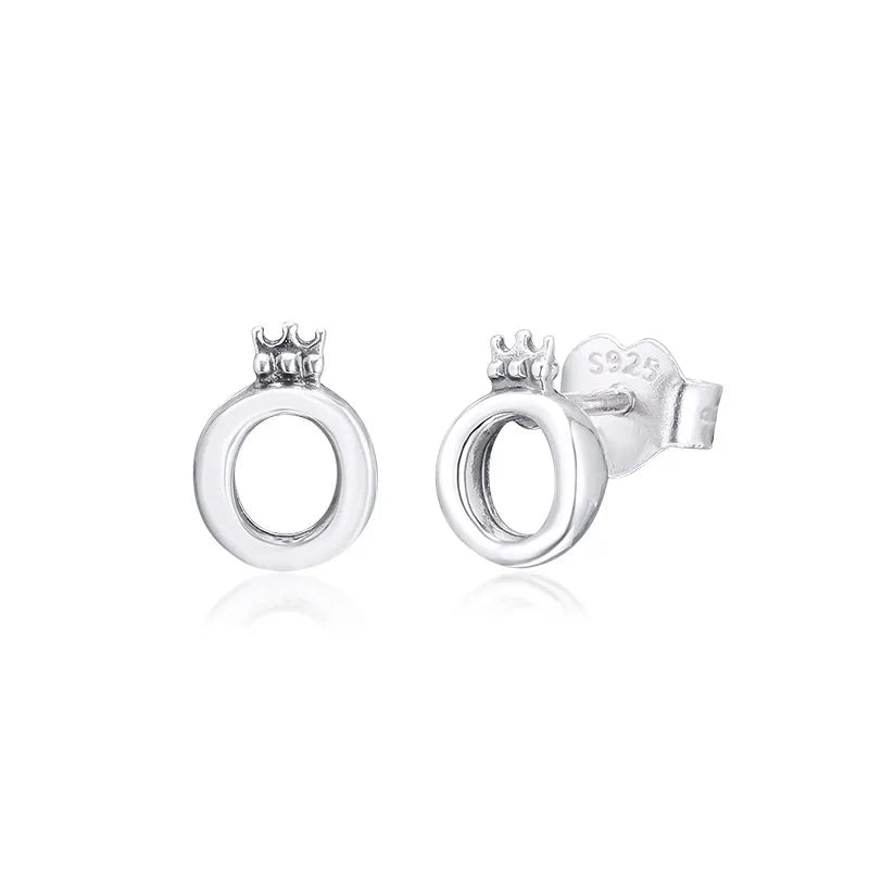 Crown Letter O Stud Earrings 925 Sterling Silver Jewelry Girls Autumn