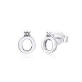 Crown Letter O Stud Earrings 925 Sterling Silver Jewelry Girls Autumn