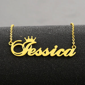 Crown Name Necklace for Women Personalized Nameplate Chain Necklaces