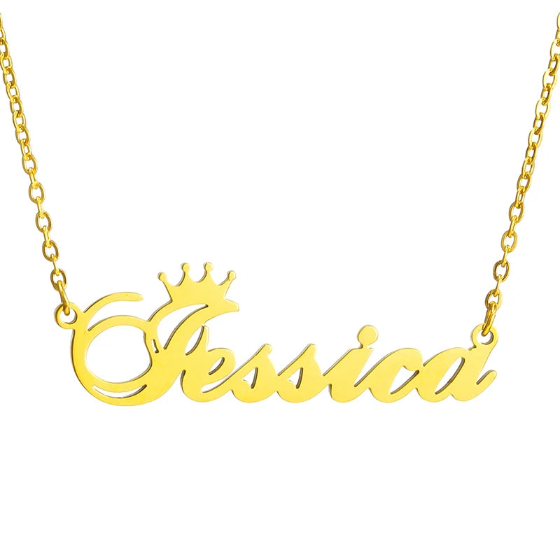 Crown Name Necklace for Women Personalized Nameplate Chain Necklaces