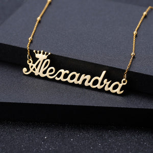Crown Name Necklace Stainless Steel Charm Pendant