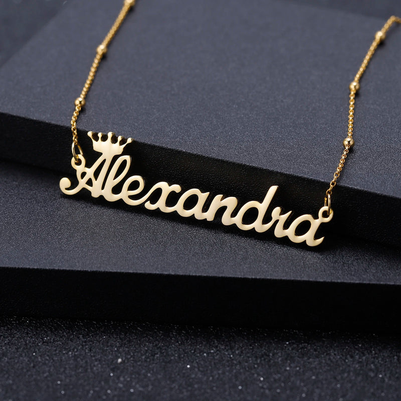 Crown Name Necklace Stainless Steel Charm Pendant