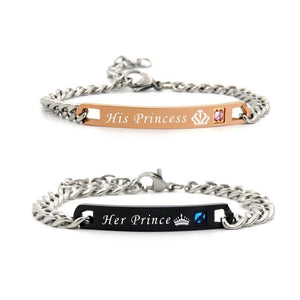 Crown Princess Rhinestone Steel Couple Bracelets Gift Bijouterie