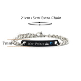 Crown Princess Rhinestone Steel Couple Bracelets Gift Bijouterie