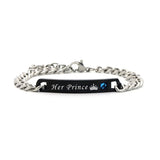 Crown Princess Rhinestone Steel Couple Bracelets Gift Bijouterie