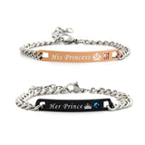 Crown Princess Rhinestone Steel Couple Bracelets Gift Bijouterie