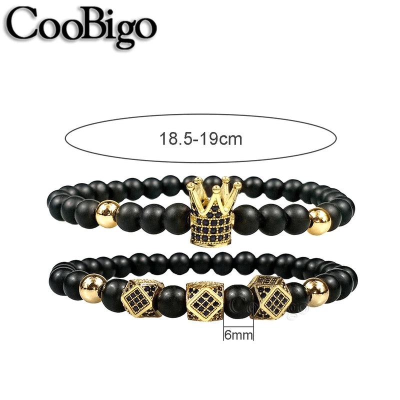 Crown Rhombus Charm Bracelet Sets Micro Pave Cubic Zirconia Stone Beads