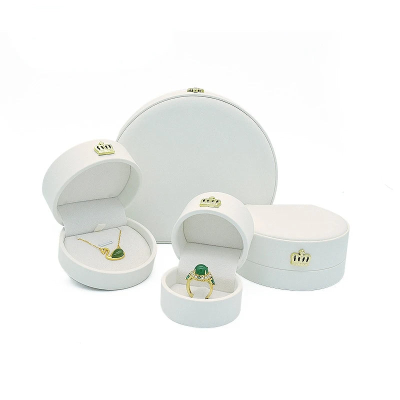 Crown Ring Earring Pendant Box PU Leather Jewelry Display
