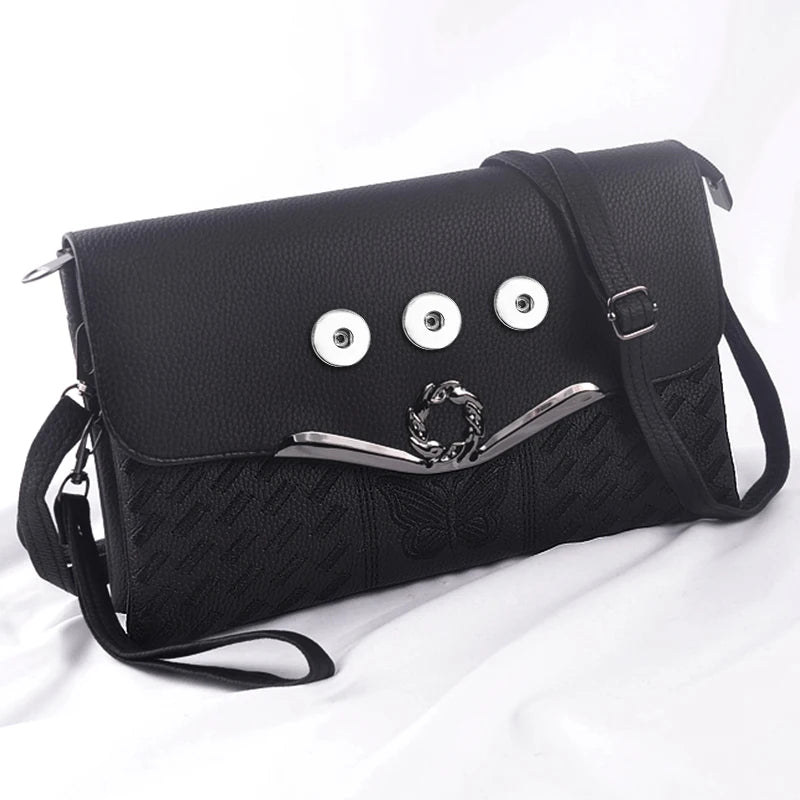 Crown PU Leather 18mm Snap Button Jewelry Bag For Women