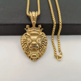 Crown Lion Pendant Necklace Stainless Steel Roaring Lion Charm Hip Hop Jewelry