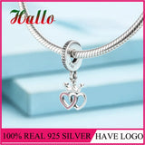 Crowned Hearts Dangle Charm Bead 925 Silver Bracelet Pendant