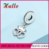 Crowned Hearts Dangle Charm Bead 925 Silver Bracelet Pendant