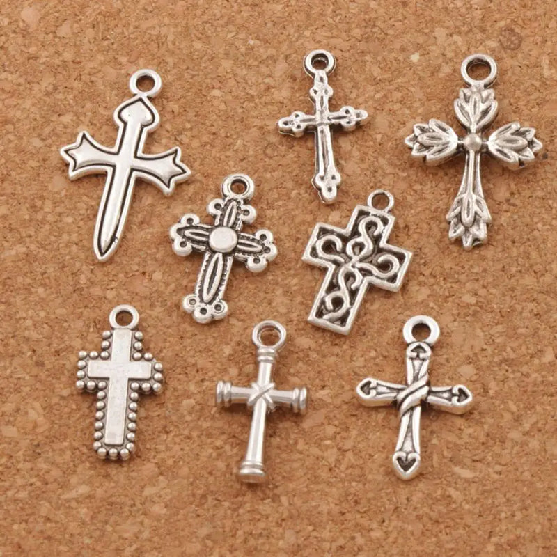 Crucifix Cross Spacer Charm Beads 24pcs 8 styles Alloy Pendants DIY