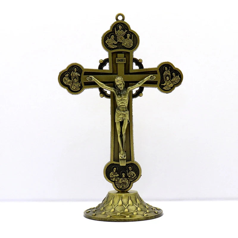 Crucifix Jesus Christ On Stand Cross Antique Twelve Apostles Cross Figurines