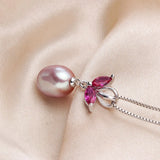 Natural Freshwater Pearl Pendant 925 Sterling Silver Necklace