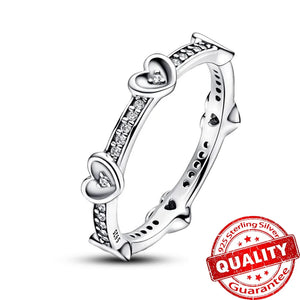 Crystal 925 Sterling Silver Hearts Ring Wedding Band