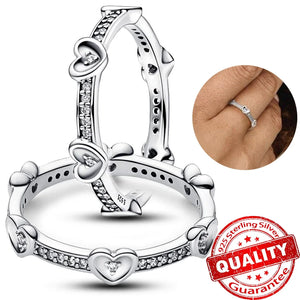 Crystal 925 Sterling Silver Hearts Ring Wedding Band