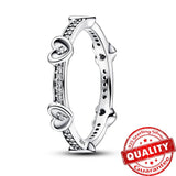 Crystal 925 Sterling Silver Hearts Ring Wedding Band