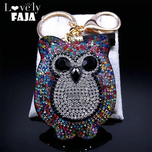 Crystal Owl Keychain Nighthawk Key Ring Rhinestone Car Bag Accessories