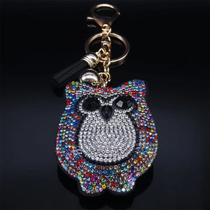 Crystal Owl Keychain Nighthawk Key Ring Rhinestone Car Bag Accessories