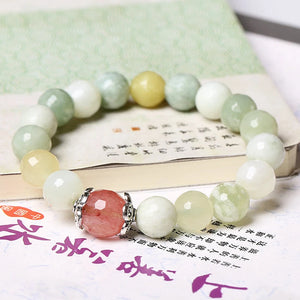 Vintage Garnet Chalcedony Bracelet with Rhinestone Charms
