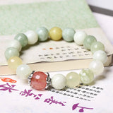 Vintage Garnet Chalcedony Bracelet with Rhinestone Charms