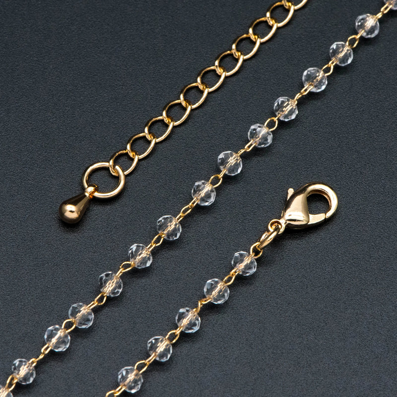 Crystal Bead Chain Bracelet/Necklace, Glass Beaded, Ready to Wear