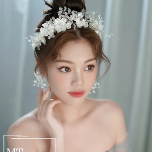 Crystal Beaded Hair band Earrings Set Bride's Wedding Tiara