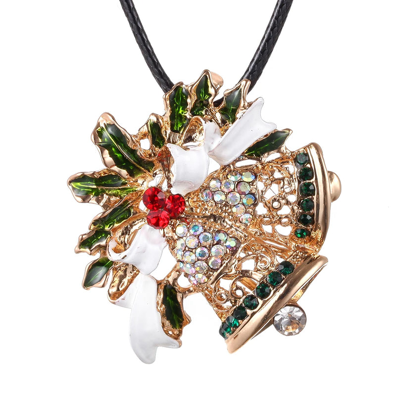 Crystal Bell Pendant Long Necklace Vintage Bead Gothic Chains Christmas Gift