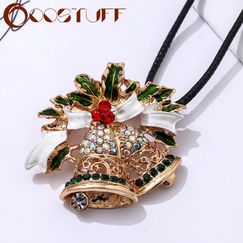 Crystal Bell Pendant Long Necklace Vintage Bead Gothic Chains Christmas Gift